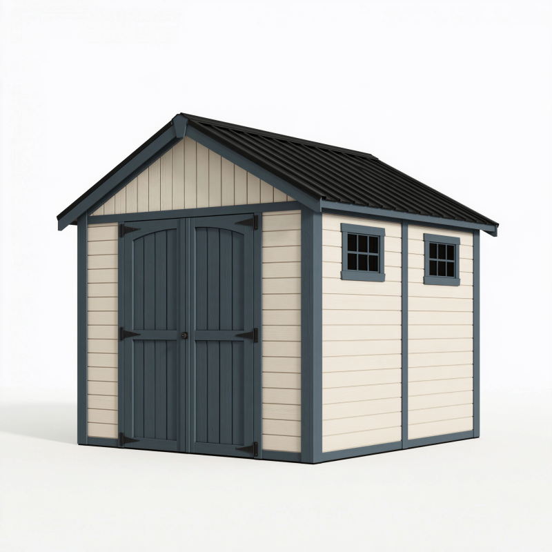 Gartenhaus 240x180x210 cm Kunststoff Beige Anthrazit Geräteaufbewahrung mit Satteldach