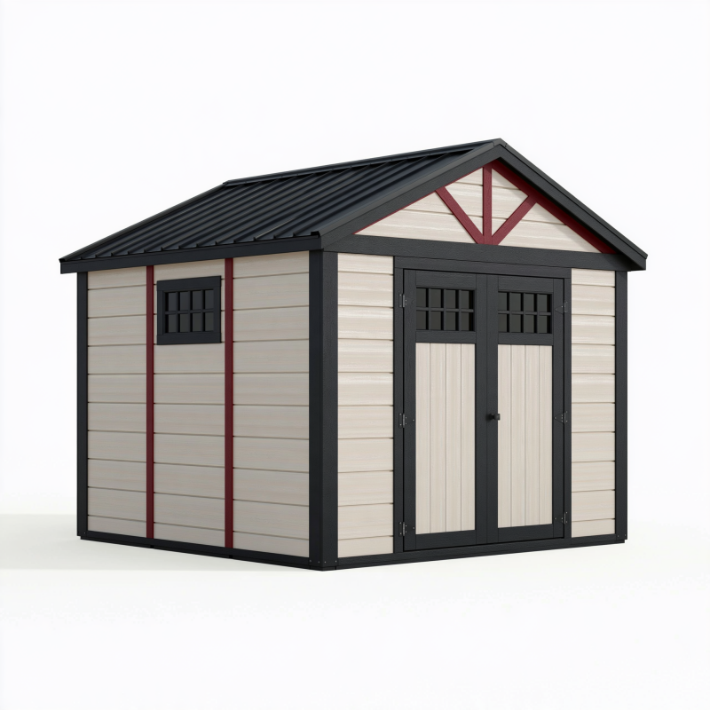 Gartenhaus 229 x 287 x 252 cm aus Kunststoff Beige Schwarz Bordeaux mit Doppeltür