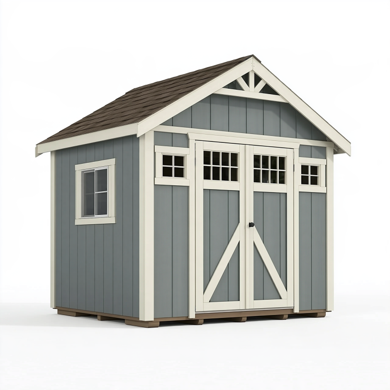Gartenhaus 244 x 183 x 230 cm Holz Grau Weiß mit Doppeltür Satteldach