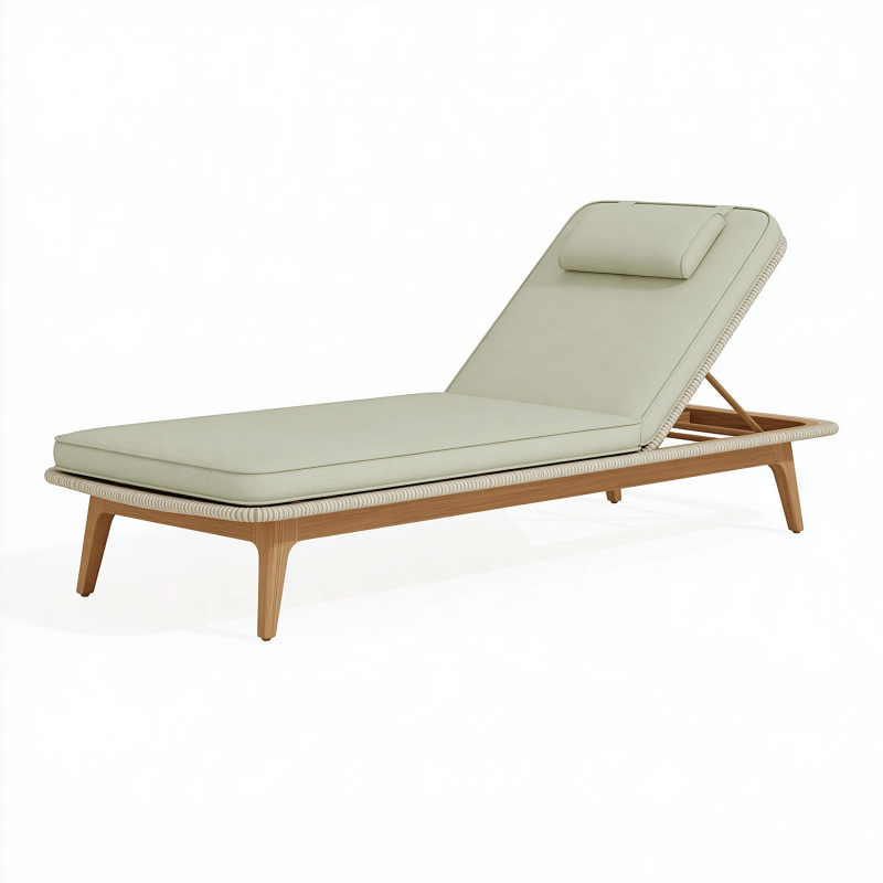 Sonnenliege 200 x 70 cm aus Holz in Beige Naturbraun mit verstellbarer Rückenlehne