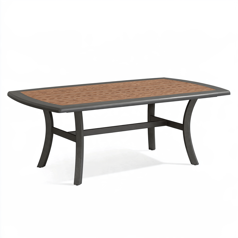 Gartentisch 150 x 90 x 75 cm Metall Holzoptik Braun Anthrazit Rechteckig