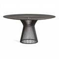 Gartentisch 120 x 74 cm Metall Schwarz Rund mit Lamellenplatte