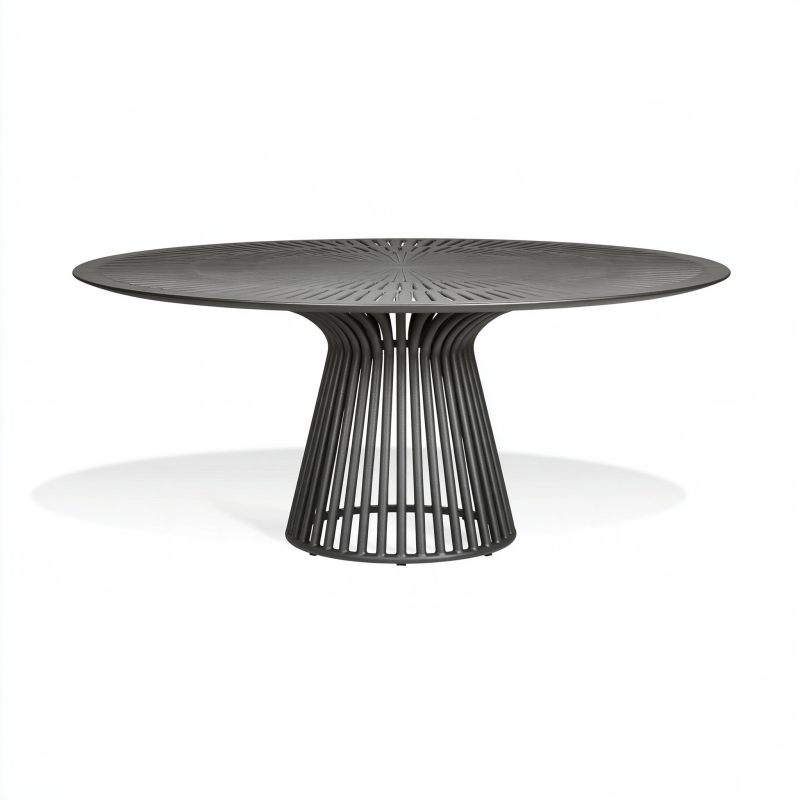 Runder Gartentisch 120 cm Metall Schwarz - moderner Esstisch für Terrasse und Balkon