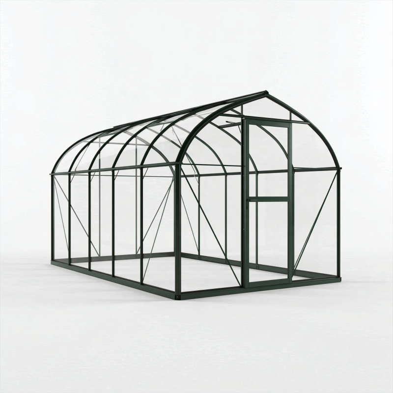 Gewächshaus 240 x 180 x 200 cm Aluminium Dunkelgrün Transparent für Garten mit Schiebetür