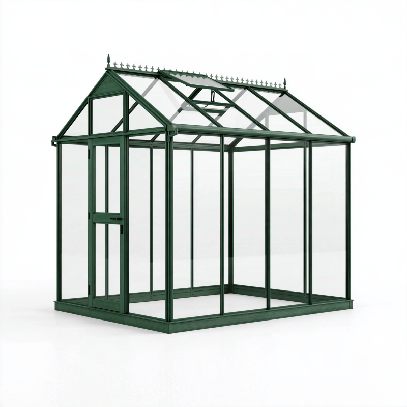 Gewächshaus 190 x 190 x 195 cm aus Aluminium und Glas Grün mit Schiebetür