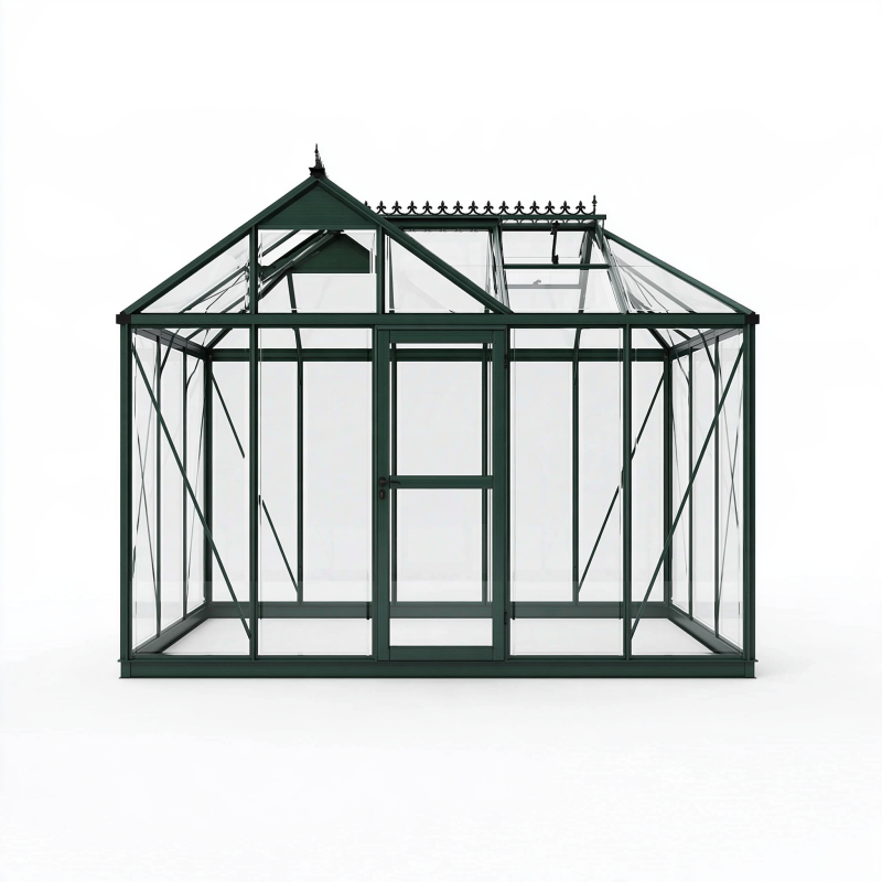 Gewächshaus 190 x 190 x 195 cm Aluminium Glas Dunkelgrün mit Dachfenster