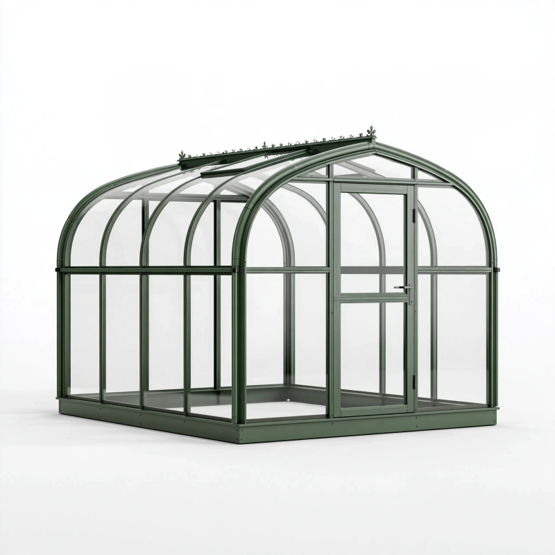 Gewächshaus 240 x 190 x 195 cm Dunkelgrün Aluminium Glas mit Runddach und Tür für Garten