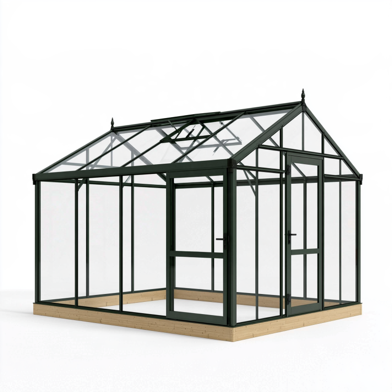 Gewächshaus 300 x 240 x 250 cm Aluminium Dunkelgrün mit Doppeltür und Dachfenster