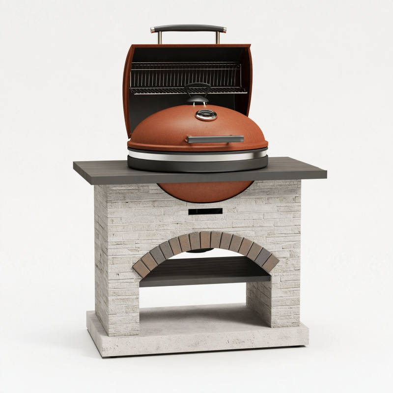 Grillstation 140 x 70 x 150 cm Keramik Braun Schwarz für Außenbereich mit Ablagefläche
