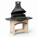 Grillkamin 120 x 80 x 190 cm Schwarz Beige aus Metall und Stein für den Garten mit Grillrost