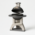 Grillkamin Ø 90 cm Naturstein Schwarz mit Deckel und Grillrost
