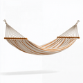 Hängematte 300 x 100 cm Baumwollgewebe Beige/Orange mit Holzspreizstäben für Innen- und Außenbereich