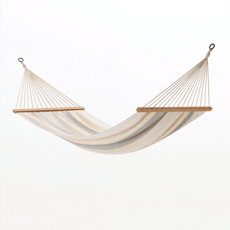 Hängematte 200 x 80 cm aus Baumwollmischgewebe in Beige mit Holzspreizstäben