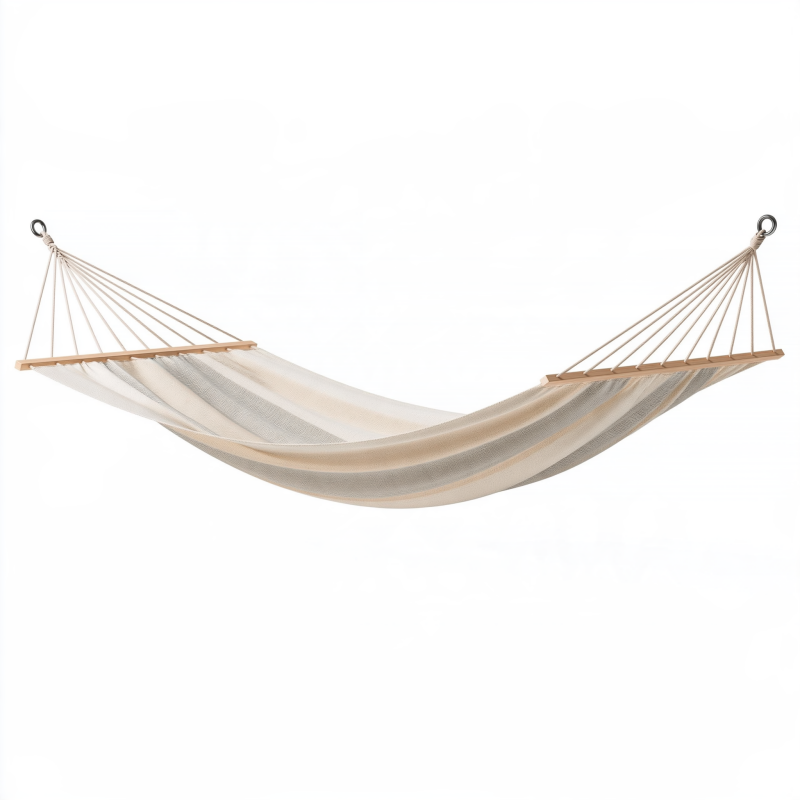 Hängematte 300 x 120 cm Beige Grau Textilgewebe mit Holzspreizstäben für Garten