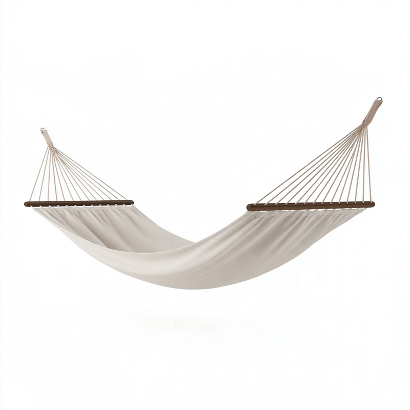 Hängematte 300 x 120 cm aus Baumwolle in Creme mit Holzspreizstäben für Garten und Balkon