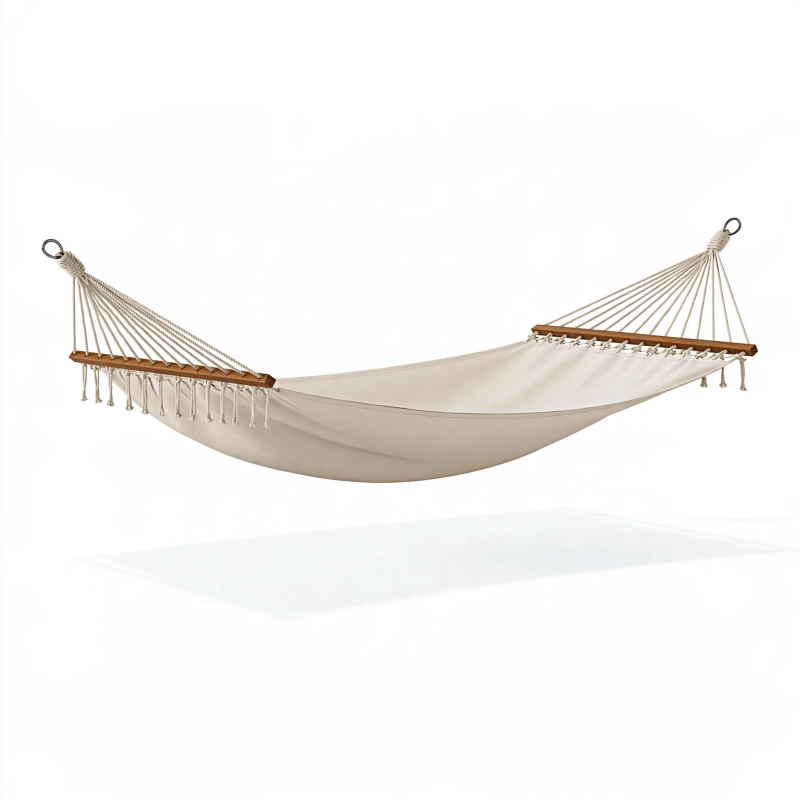 Hängematte 300 x 80 cm Baumwolle Beige mit Holzspreizstäben für Garten