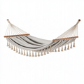 Hängematte 300 x 100 cm aus Baumwolle in Grau mit Holzstreben im Boho-Stil