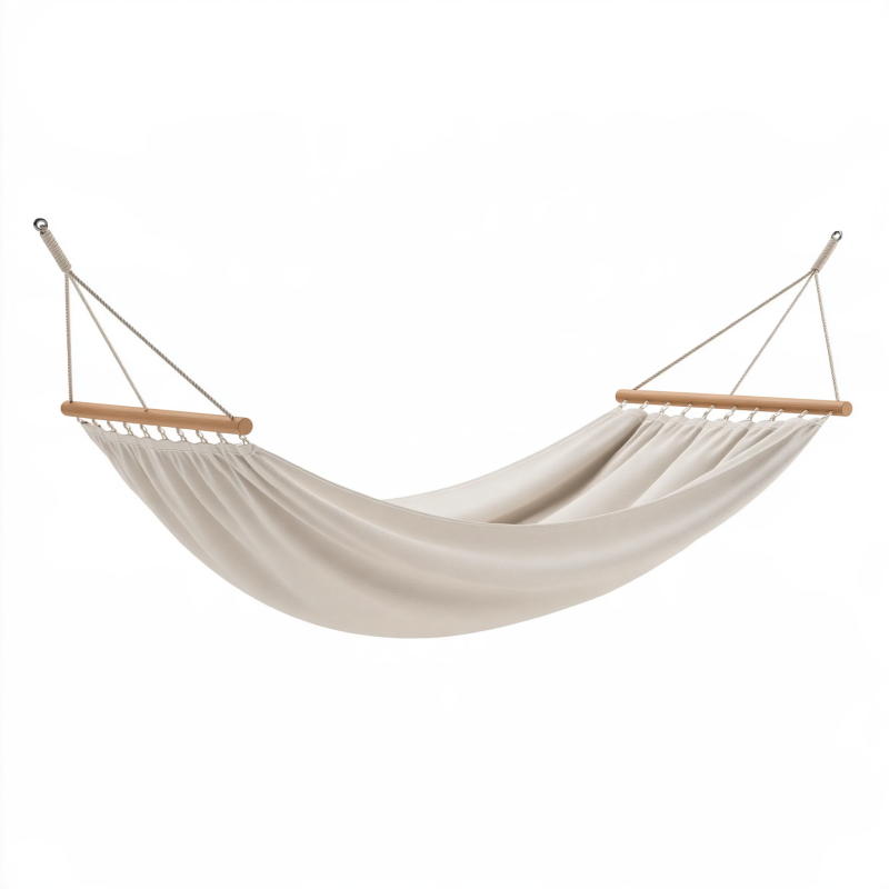 Hängematte 200 x 120 cm Textilgewebe Beige mit Holzstäben für Garten